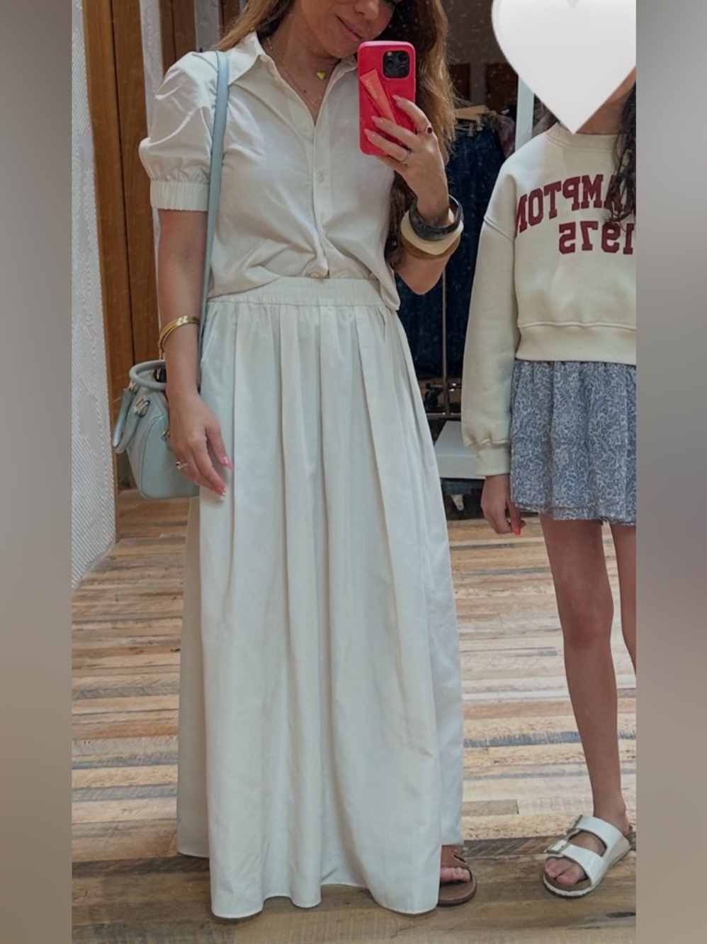 ZARA Poplin Two-Piece Set - Cropped Puff Sleeve Shirt & Maxi Skirt - Ivory/White - Picture 5 of 6